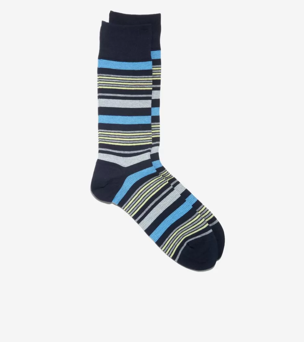 Cole Haan SOCKS | SOCKS^Men's Birdseye Stripe Dress Crew Socks NavyBlue