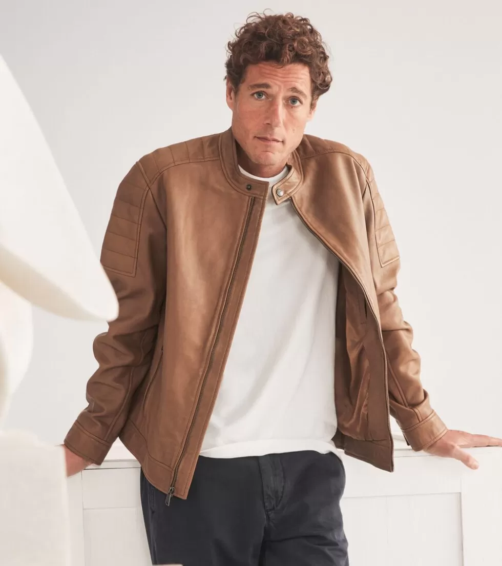 Cole Haan SUEDE & LEATHER JACKETS | COATS & JACKETS^Men's Leather Racer Jacket Camel