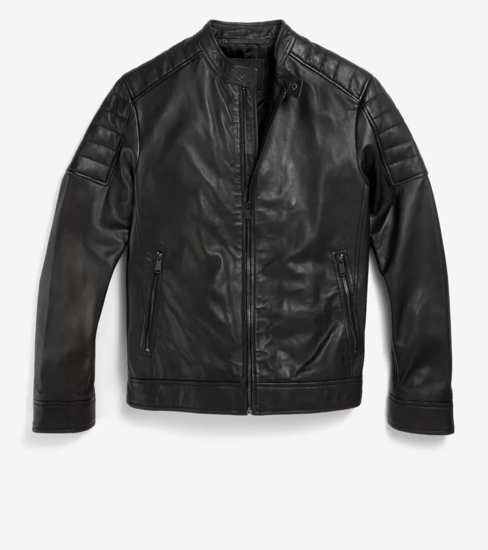 Cole Haan COATS & JACKETS | OUTERWEAR^Men's Leather Racer Jacket Black