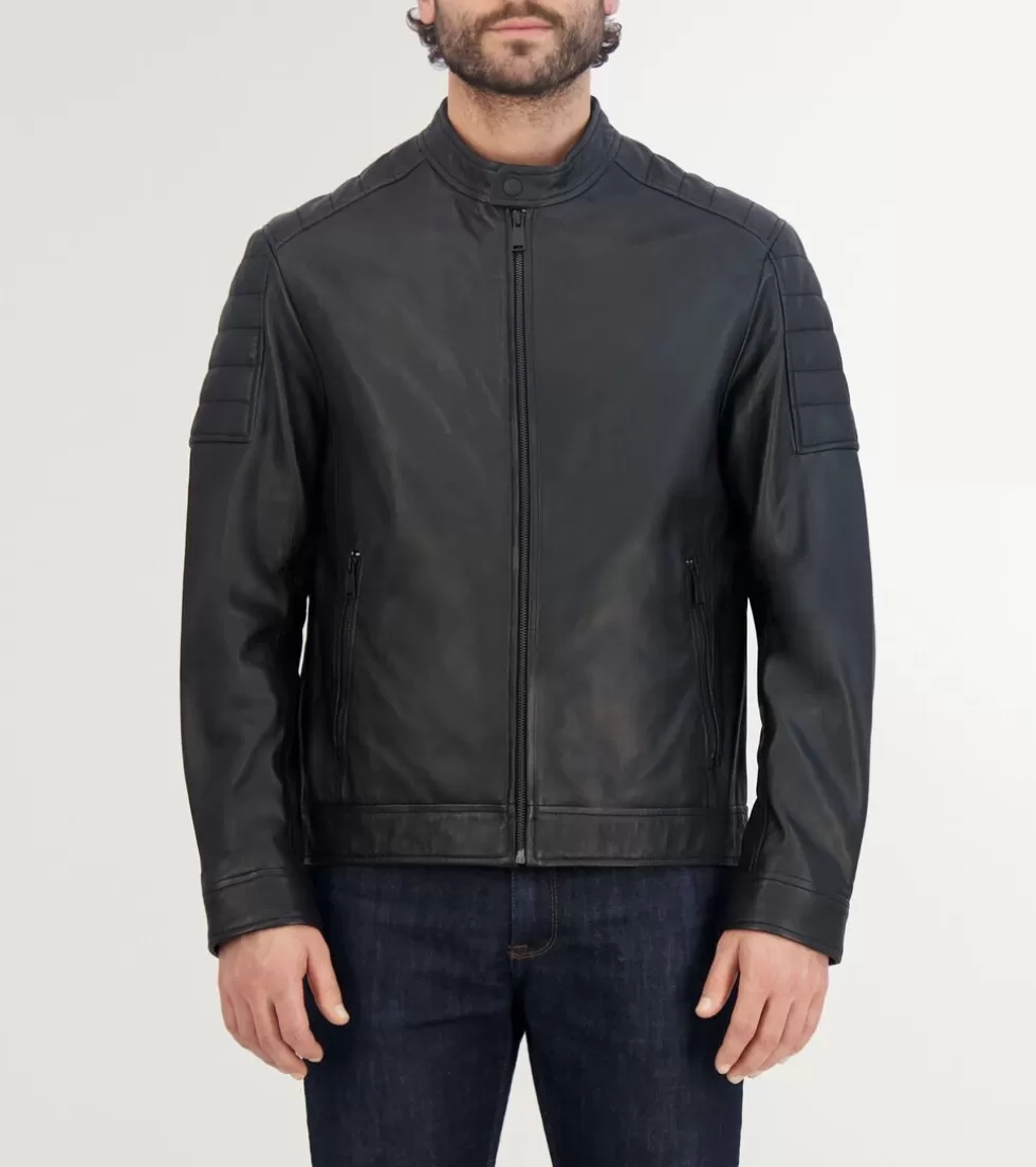 Cole Haan COATS & JACKETS | OUTERWEAR^Men's Leather Racer Jacket Black