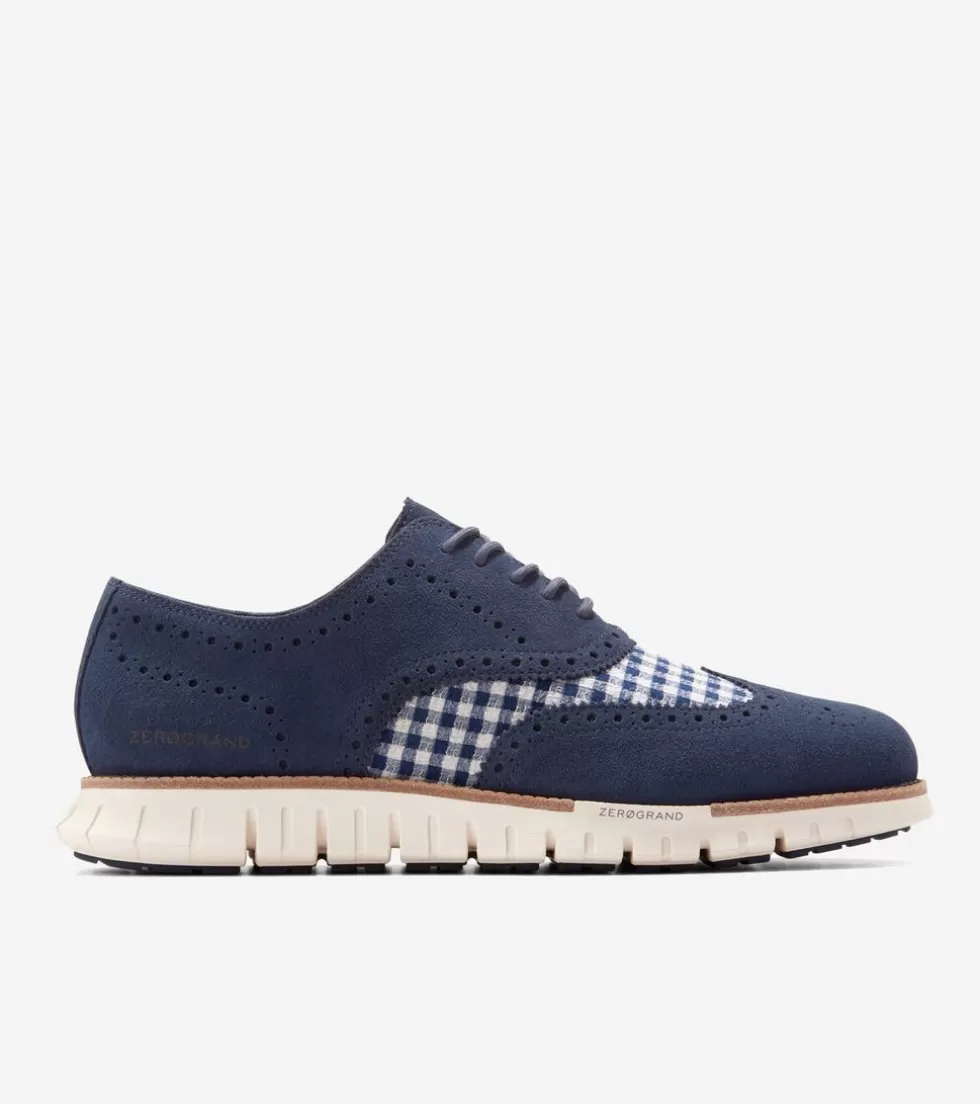 Cole Haan OXFORDS^Men's ZERØGRAND Remastered Lined Wingtip Oxfords NavyBlazerBlueGingham-Ivory