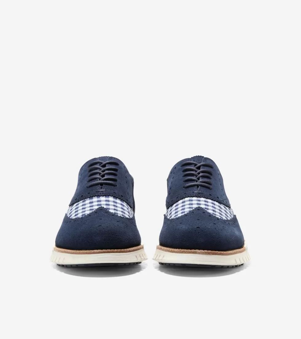 Cole Haan OXFORDS^Men's ZERØGRAND Remastered Lined Wingtip Oxfords NavyBlazerBlueGingham-Ivory