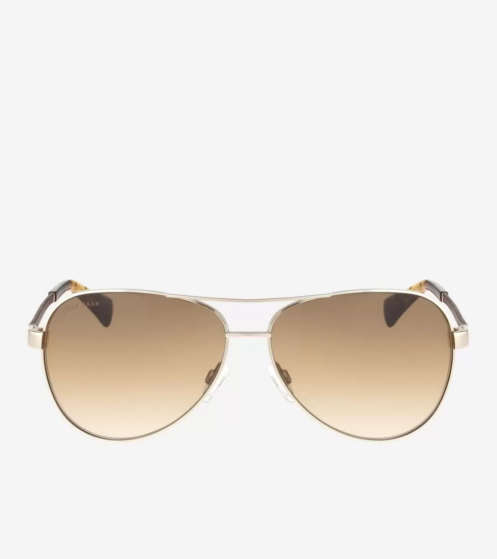 Cole Haan SUNGLASSES | SUNGLASSES^Metal-Leather Aviator Sunglasses Gold
