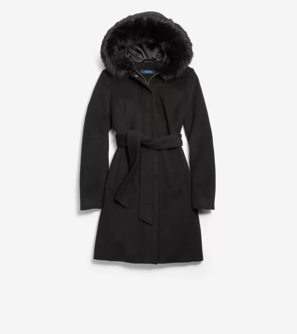 Cole Haan WOOL COATS & JACKETS | JACKETS & COATS^Women's 36" Slick Wool Hooded Coat Black