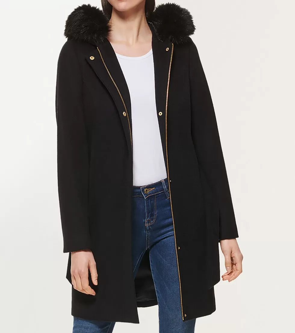 Cole Haan WOOL COATS & JACKETS | JACKETS & COATS^Women's 36" Slick Wool Hooded Coat Black