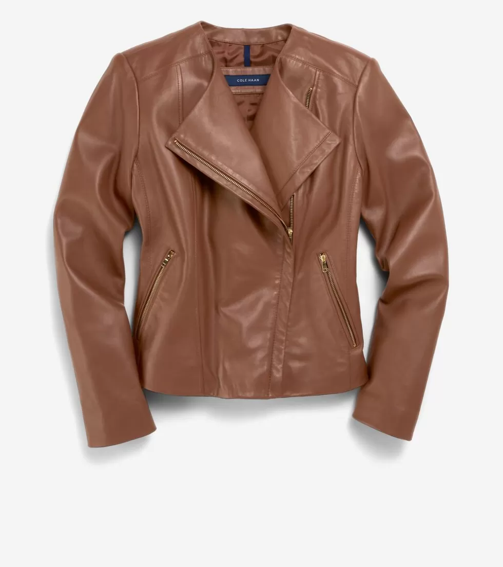Cole Haan JACKETS & COATS | OUTERWEAR^Women's Asymmetrical Leather Jacket HickoryBrown