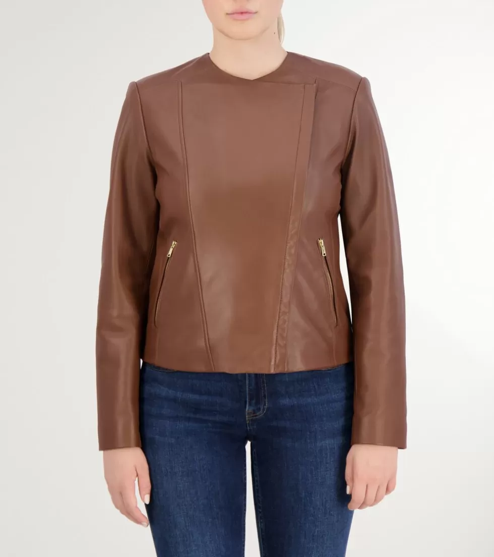 Cole Haan JACKETS & COATS | OUTERWEAR^Women's Asymmetrical Leather Jacket HickoryBrown
