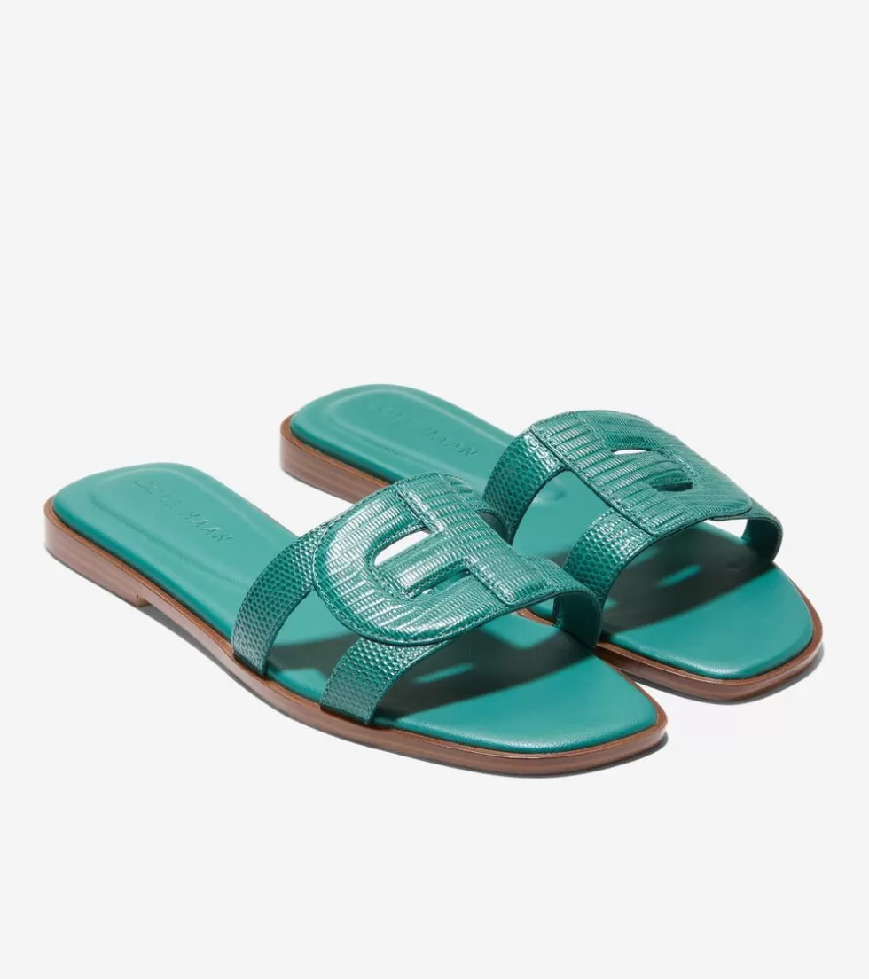 Cole Haan SANDALS^Women's Chrisee Slide Sandals GreenLizardPrint