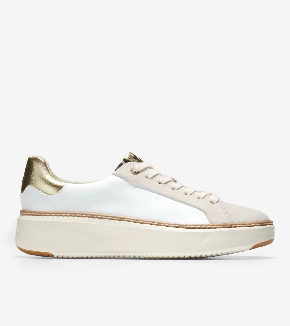 Cole Haan SNEAKERS^Women's GrandPrø Topspin Sneakers OpticWhite-Gold-LeopardPrint