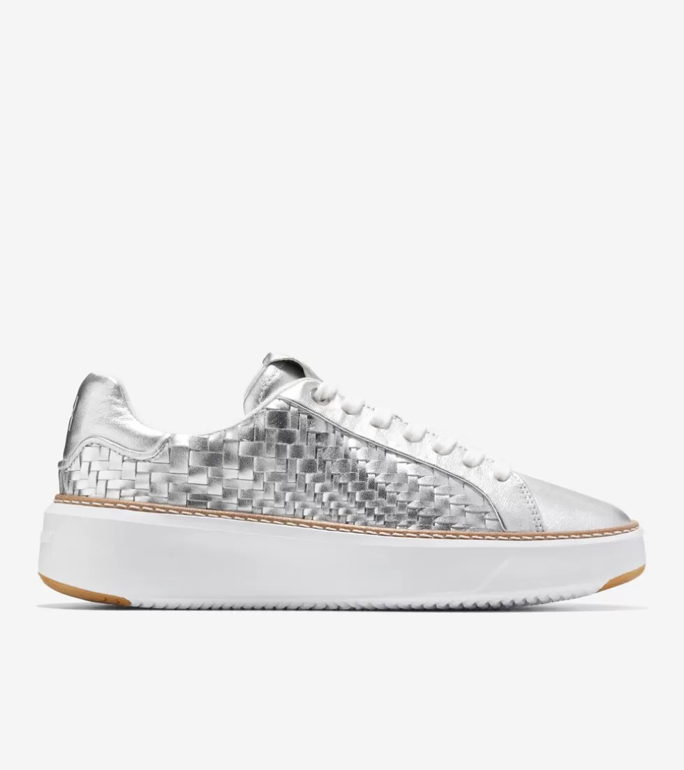 Cole Haan SNEAKERS^Women's Grandprø Topspin Sneakers SilverGenevieveWeave-OpticWhite