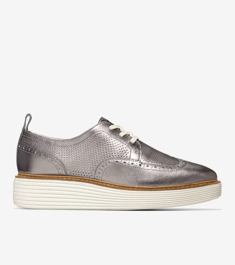 Cole Haan OXFORDS^Women's ØriginalGrand Platform Wingtip Oxfords PewterMetallic