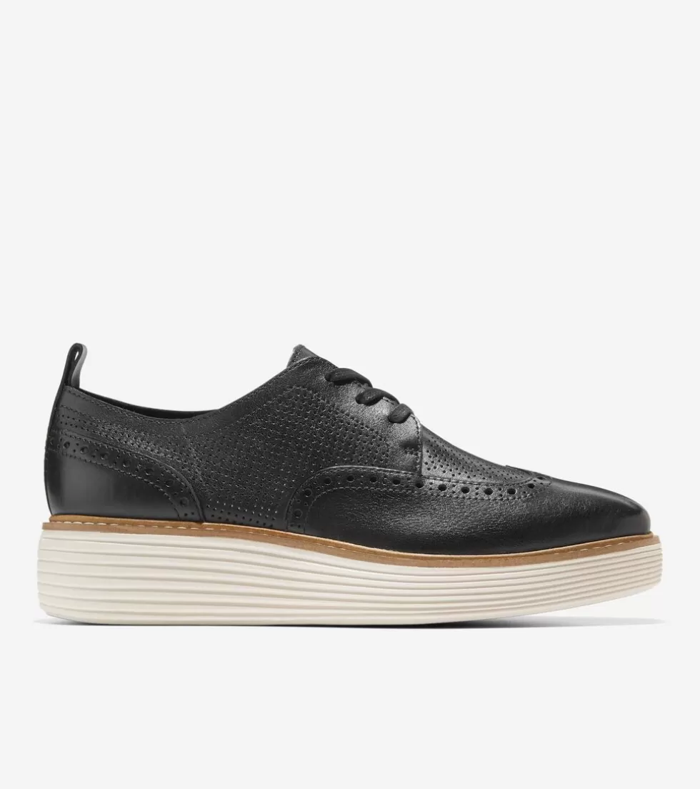 Cole Haan OXFORDS^Women's ØriginalGrand Platform Wingtip Oxfords Black-Ivory