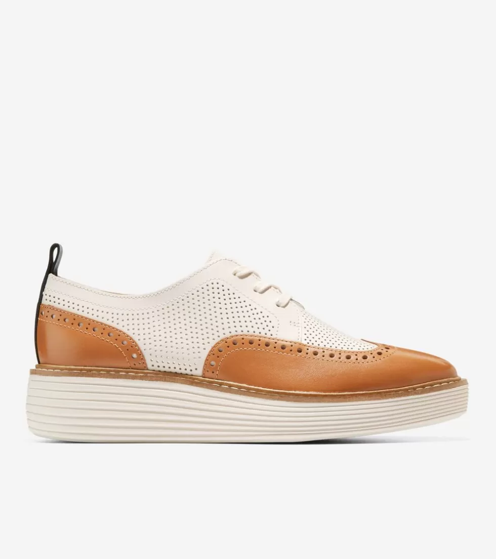 Cole Haan OXFORDS^Women's ØriginalGrand Platform Wingtip Oxfords Pecan-Ivory