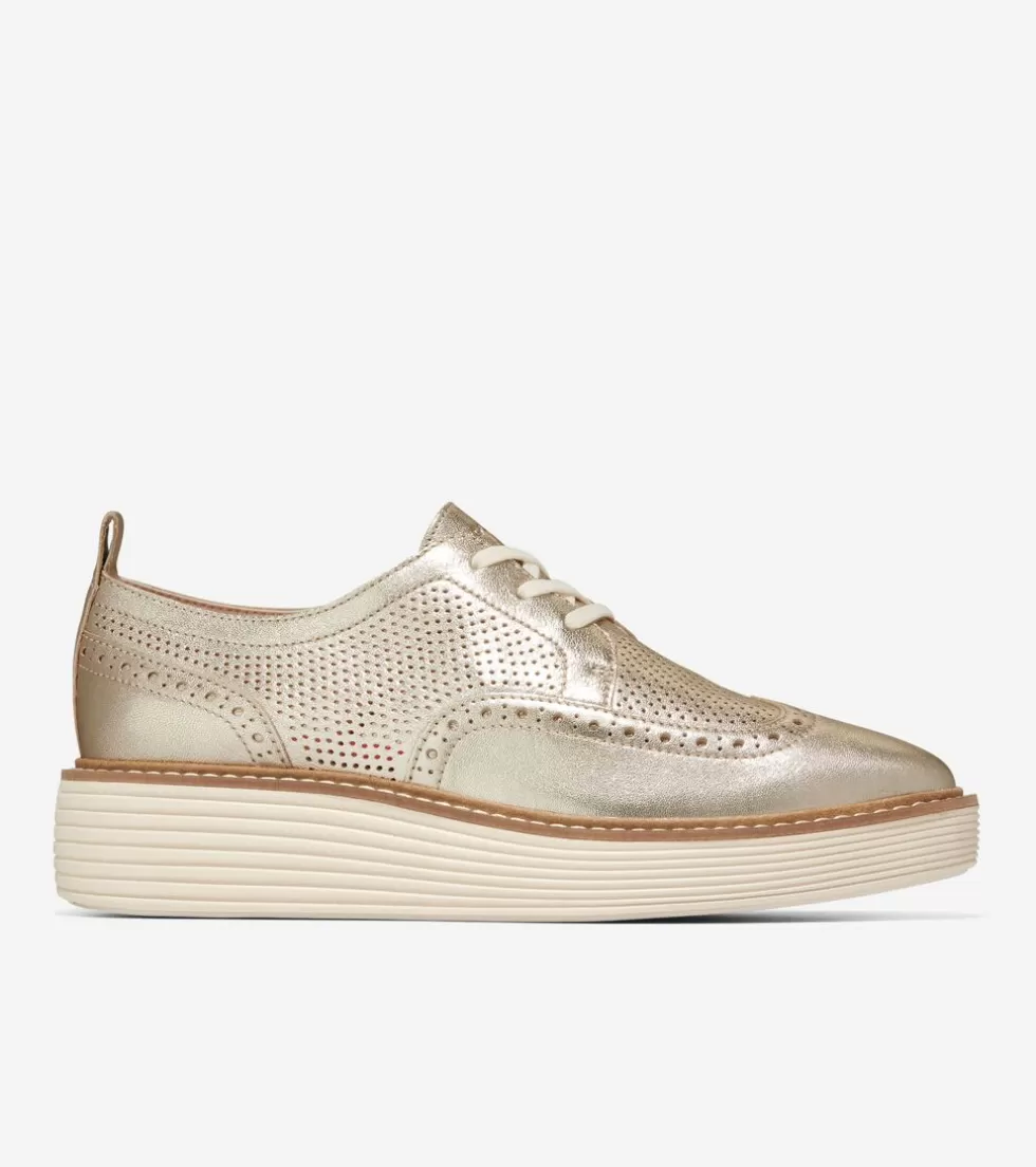 Cole Haan OXFORDS^Women's ØriginalGrand Platform Wingtip Oxfords GoldTalca-Ivory