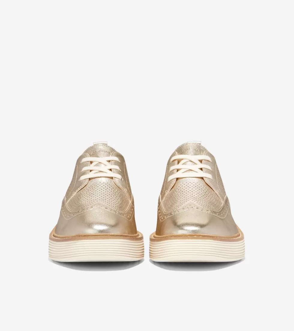Cole Haan OXFORDS^Women's ØriginalGrand Platform Wingtip Oxfords GoldTalca-Ivory