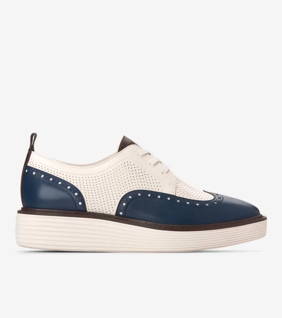 Cole Haan OXFORDS^Women's ØriginalGrand Platform Wingtip Oxfords BlueWingTeal-Ivory