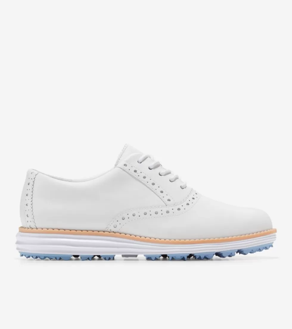Cole Haan GOLF SHOES | OXFORDS^Women's ØriginalGrand Waterproof Shortwing Oxfords Golf Shoe OpticWhite-Blue-Bell