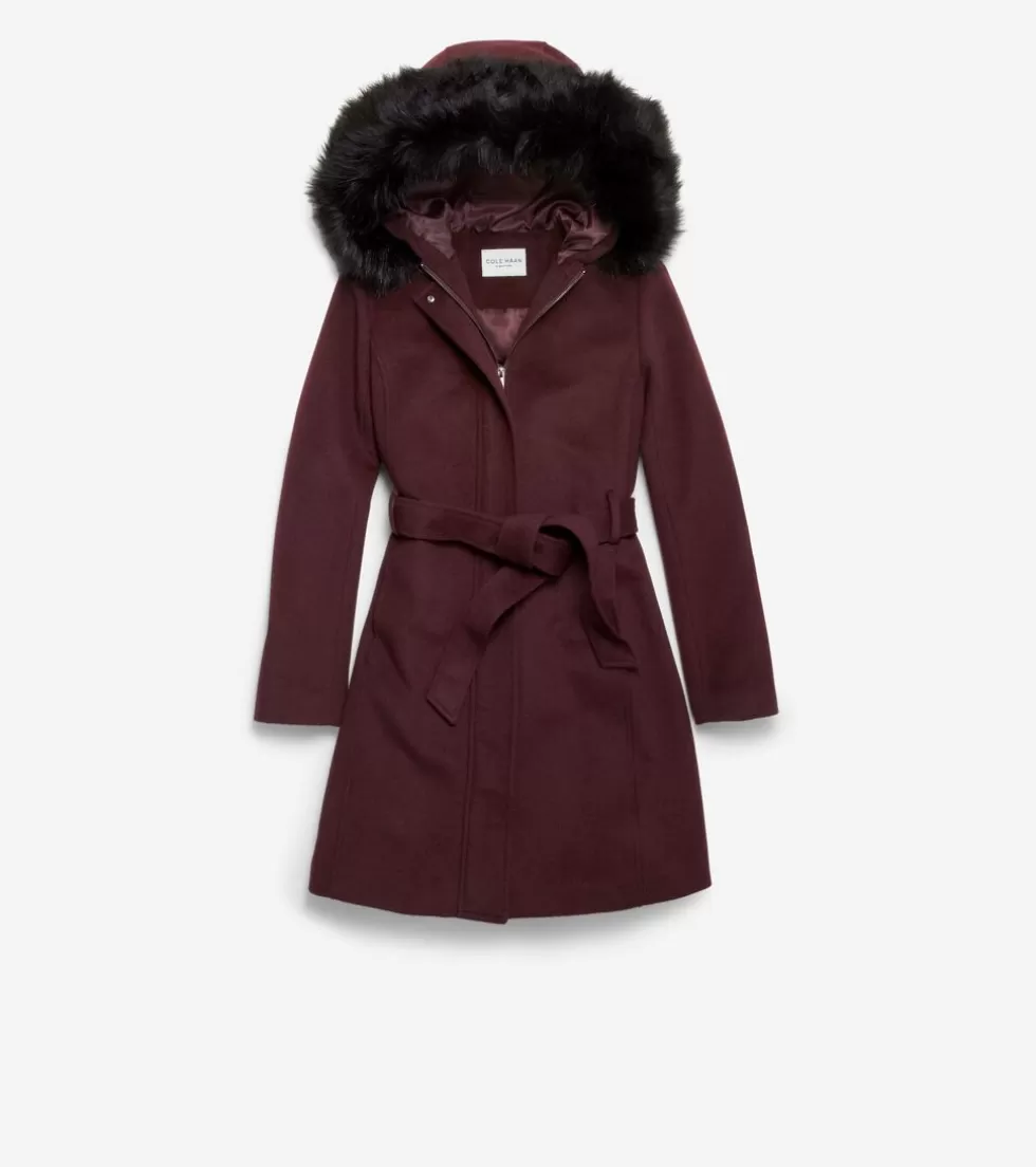 Cole Haan WOOL COATS & JACKETS | BLAZER & TRENCH JACKETS^Women's Slick Wool Hooded Coat Bordeaux