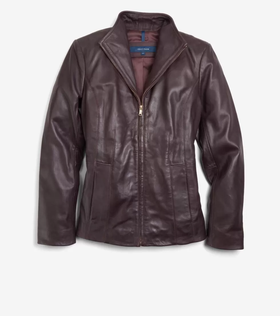Cole Haan SUEDE & LEATHER JACKETS | JACKETS & COATS^Women's Wing Collar Leather Jacket Chianti