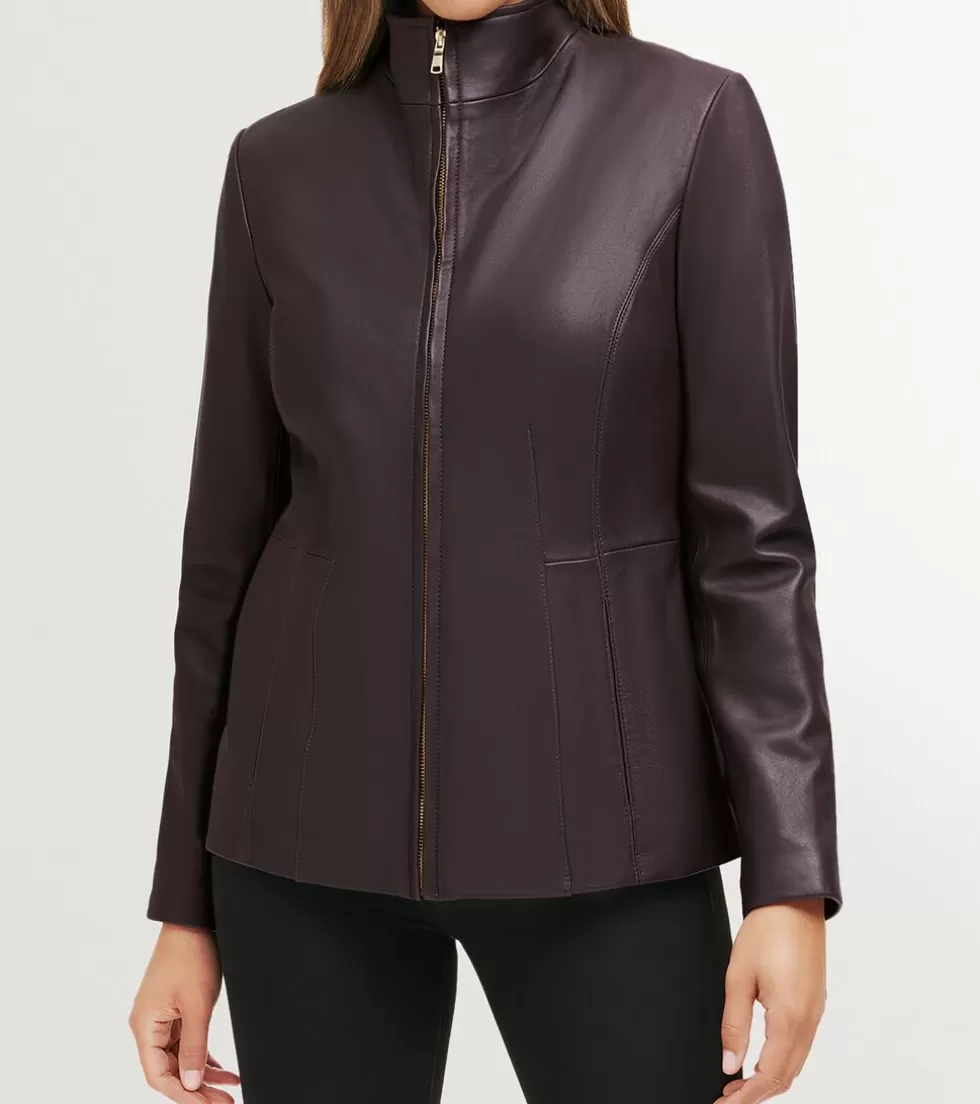 Cole Haan SUEDE & LEATHER JACKETS | JACKETS & COATS^Women's Wing Collar Leather Jacket Chianti