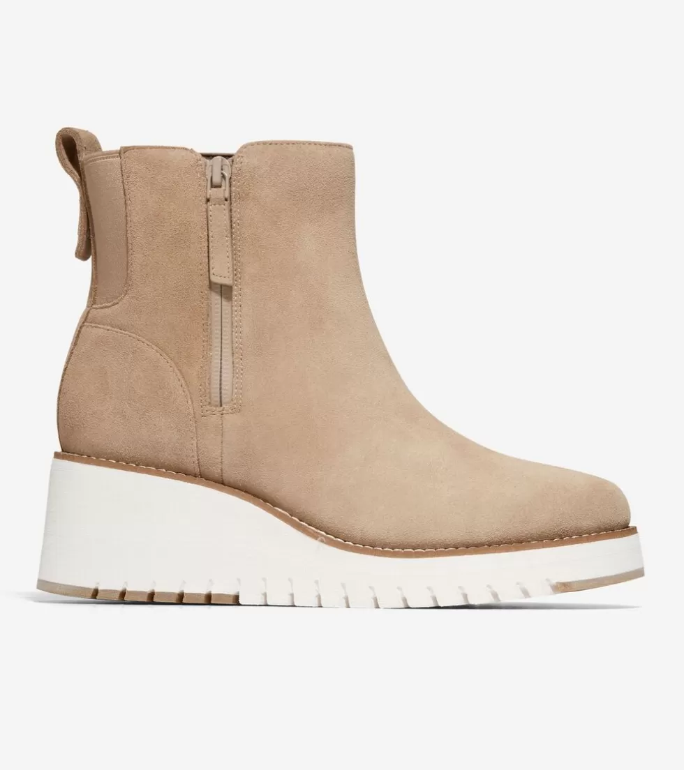 Cole Haan BOOTS^Women's ZERØGRAND City Wedge Waterproof Side Zip Boot Latte