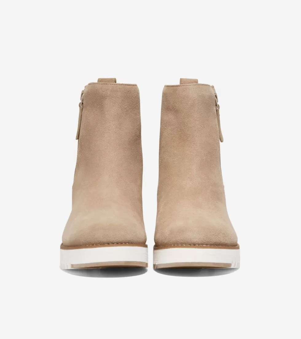 Cole Haan BOOTS^Women's ZERØGRAND City Wedge Waterproof Side Zip Boot Latte