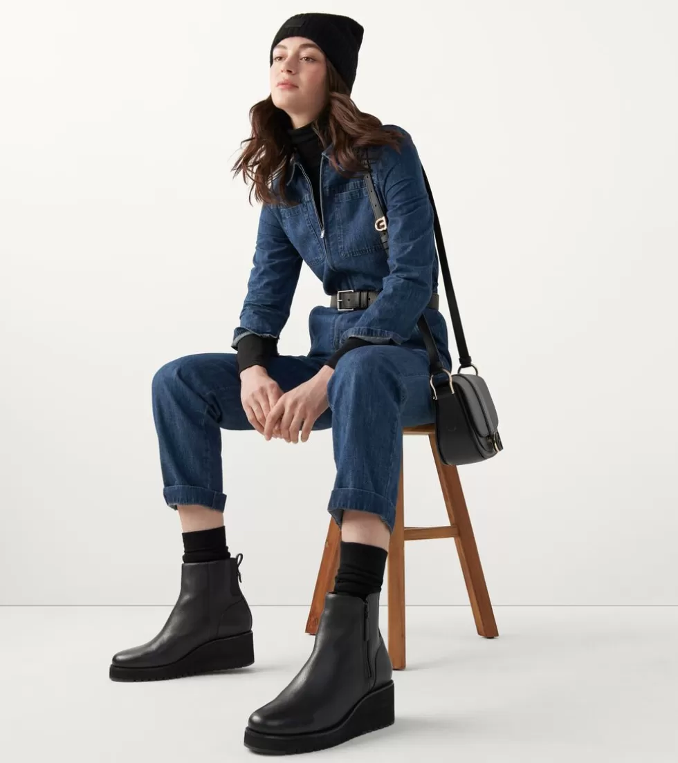 Cole Haan BOOTS^Women's ZERØGRAND City Wedge Waterproof Side Zip Boot Black
