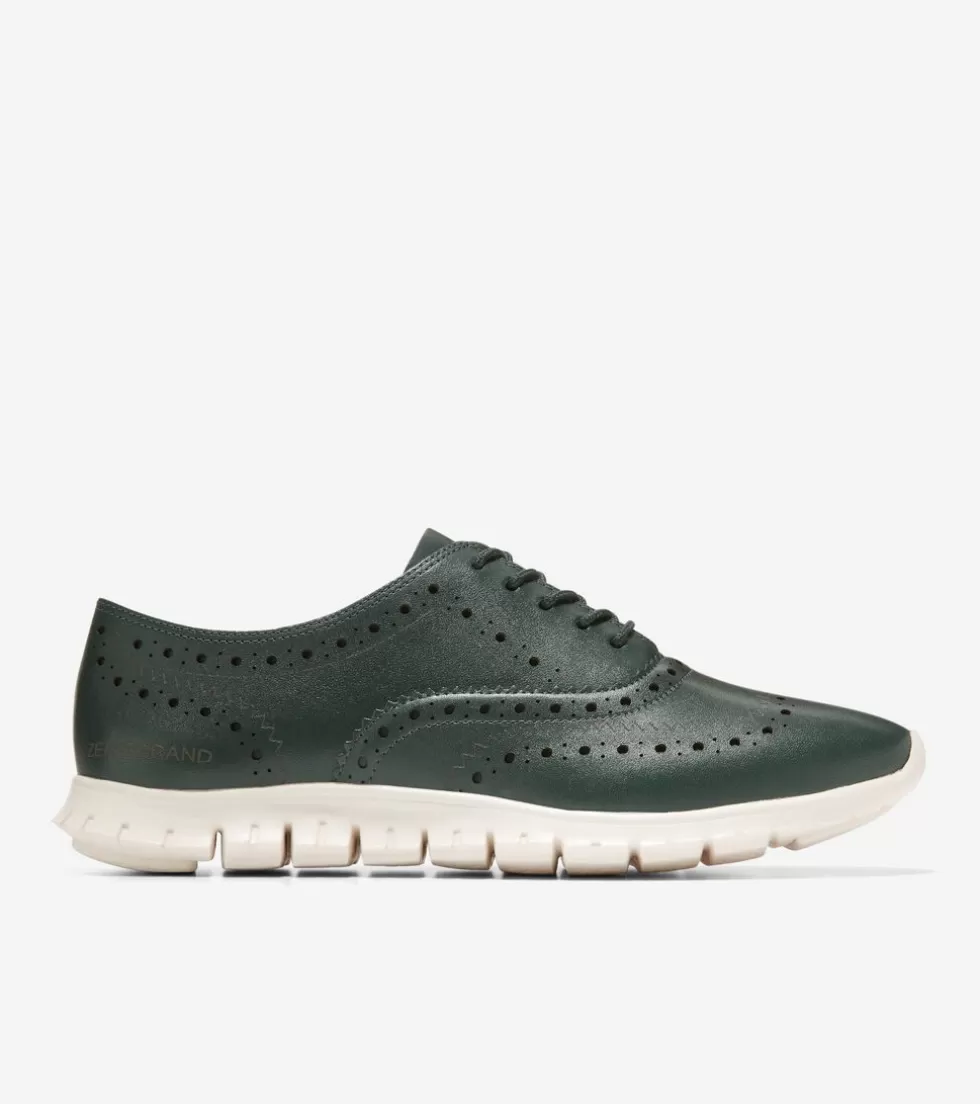 Cole Haan OXFORDS^Women's ZERØGRAND Closed Hole Wingtip Oxfords Scarab-Ivory