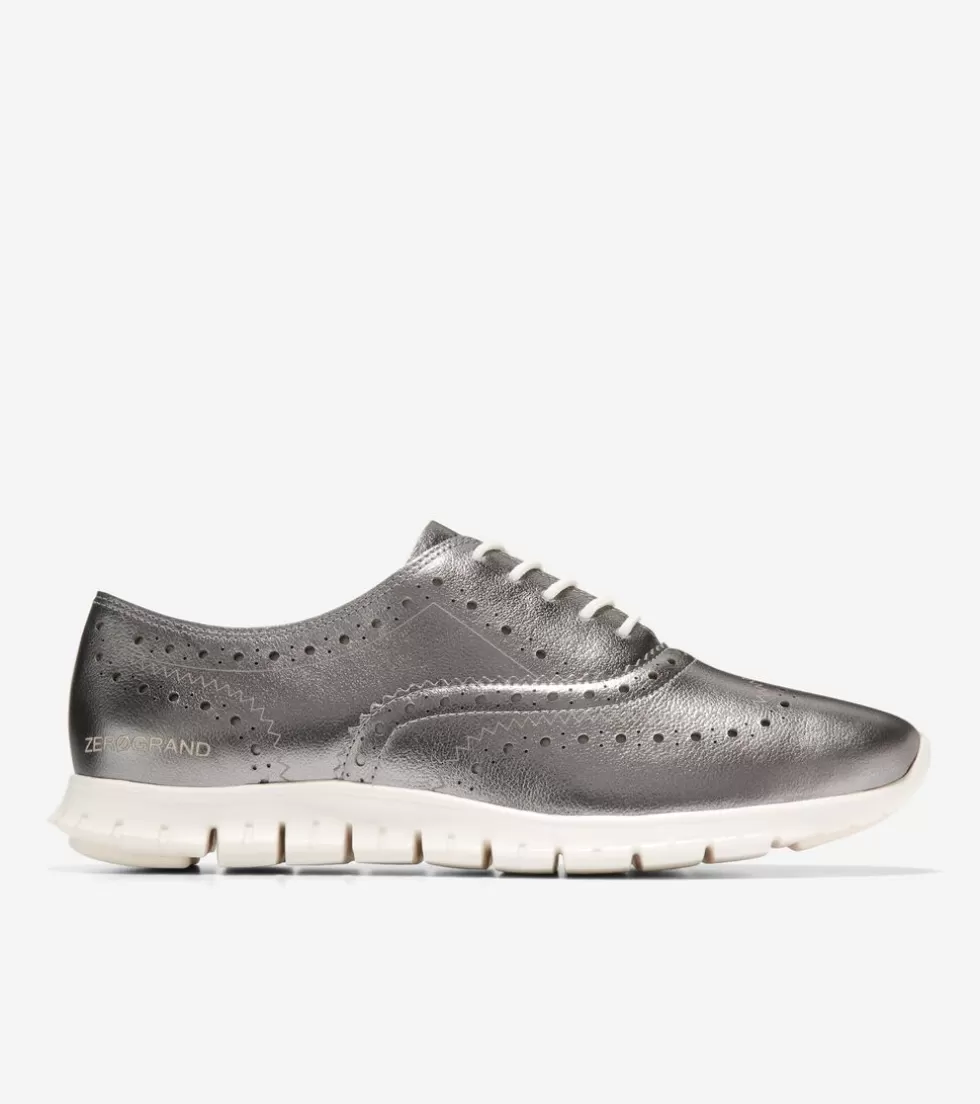 Cole Haan OXFORDS^Women's ZERØGRAND Closed Hole Wingtip Oxfords Silver-Ivory