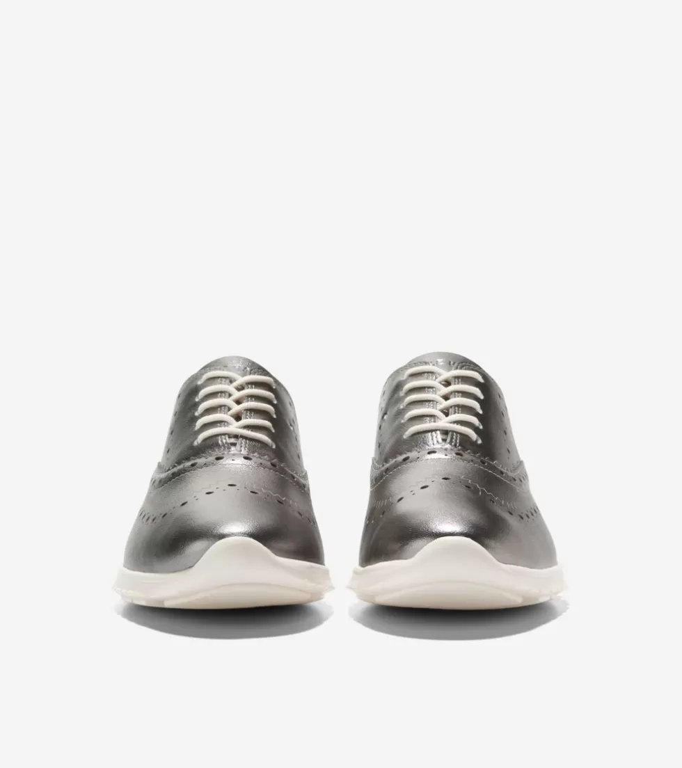 Cole Haan OXFORDS^Women's ZERØGRAND Closed Hole Wingtip Oxfords Silver-Ivory