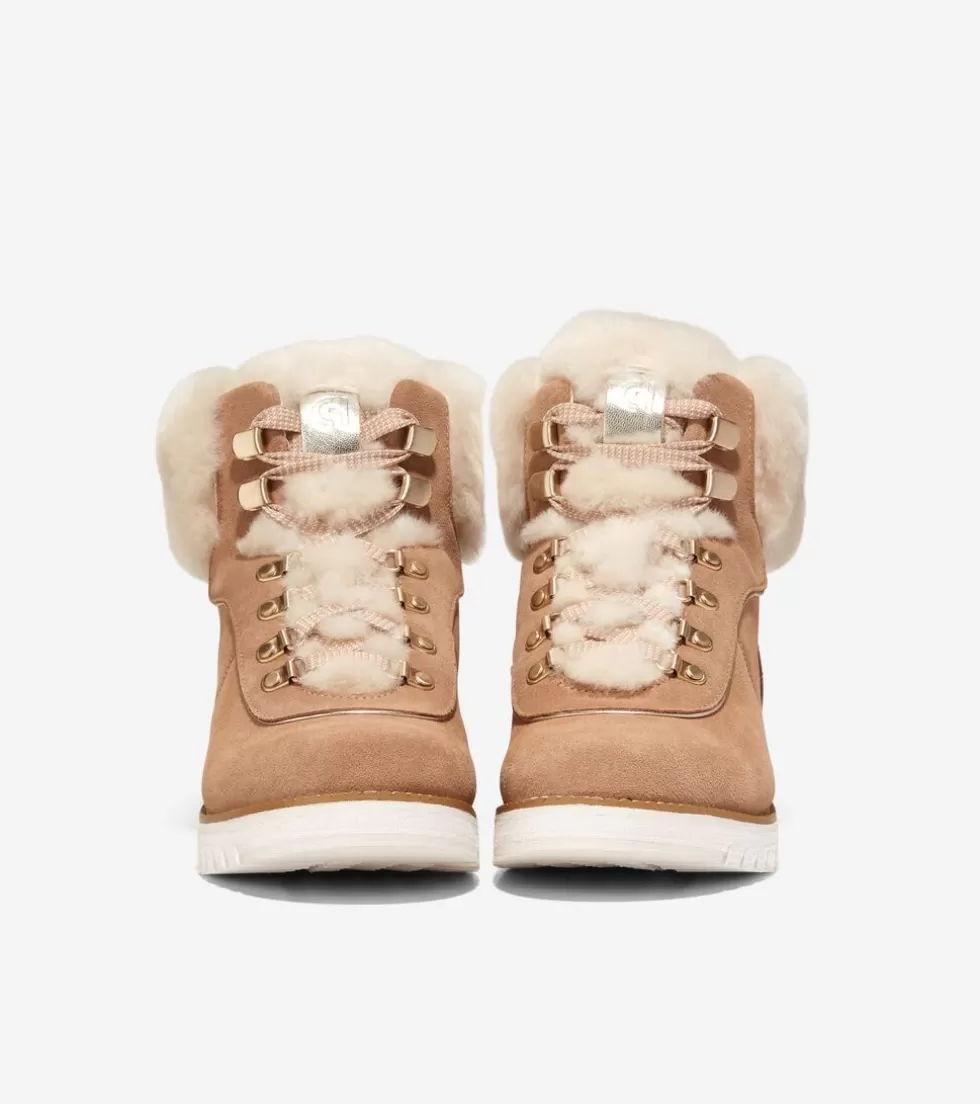 Cole Haan BOOTS^Women's ZERØGRAND Explore Upstate Waterproof Hiker Boots BlushTan-Shearling
