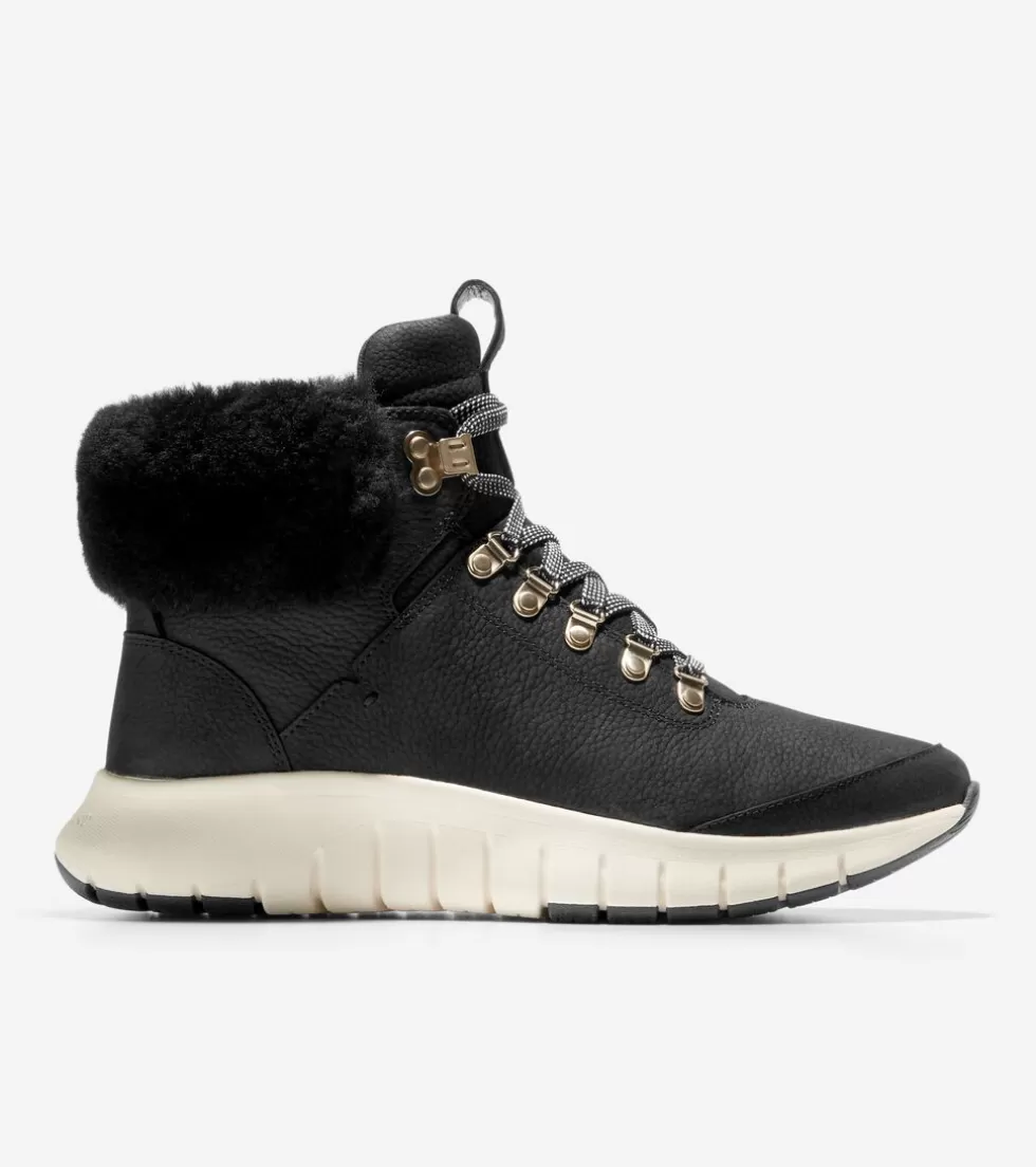 Cole Haan BOOTS^Women's ZERØGRAND Waterproof Field Hiking Boot BlackNubuck-Shearling